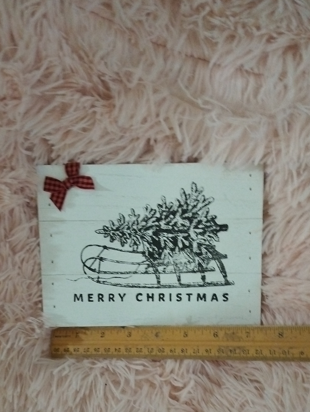 Chalk Couture Merry Christmas Pallet Sign with Red Gingham Bow
